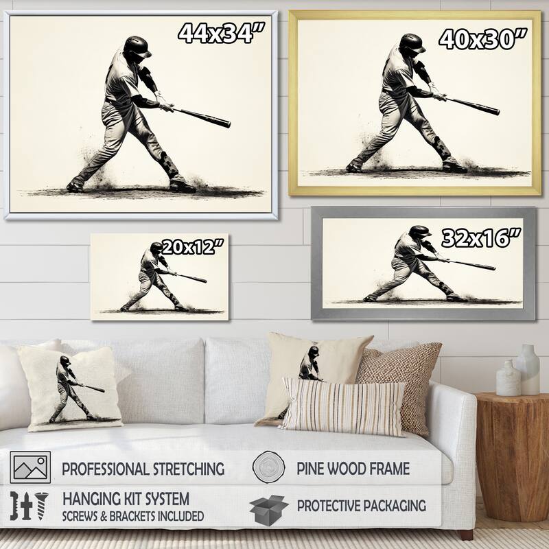 Designart "Baseball Focused Batter" Sports Canvas Art Print Bed Bath